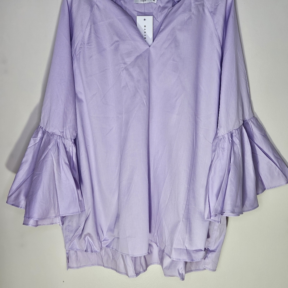 Harshman Blouse Zenaida Lilac Purple Flared Bell Sleeve Plus Size V-Neck Casual - Picture 3 of 10